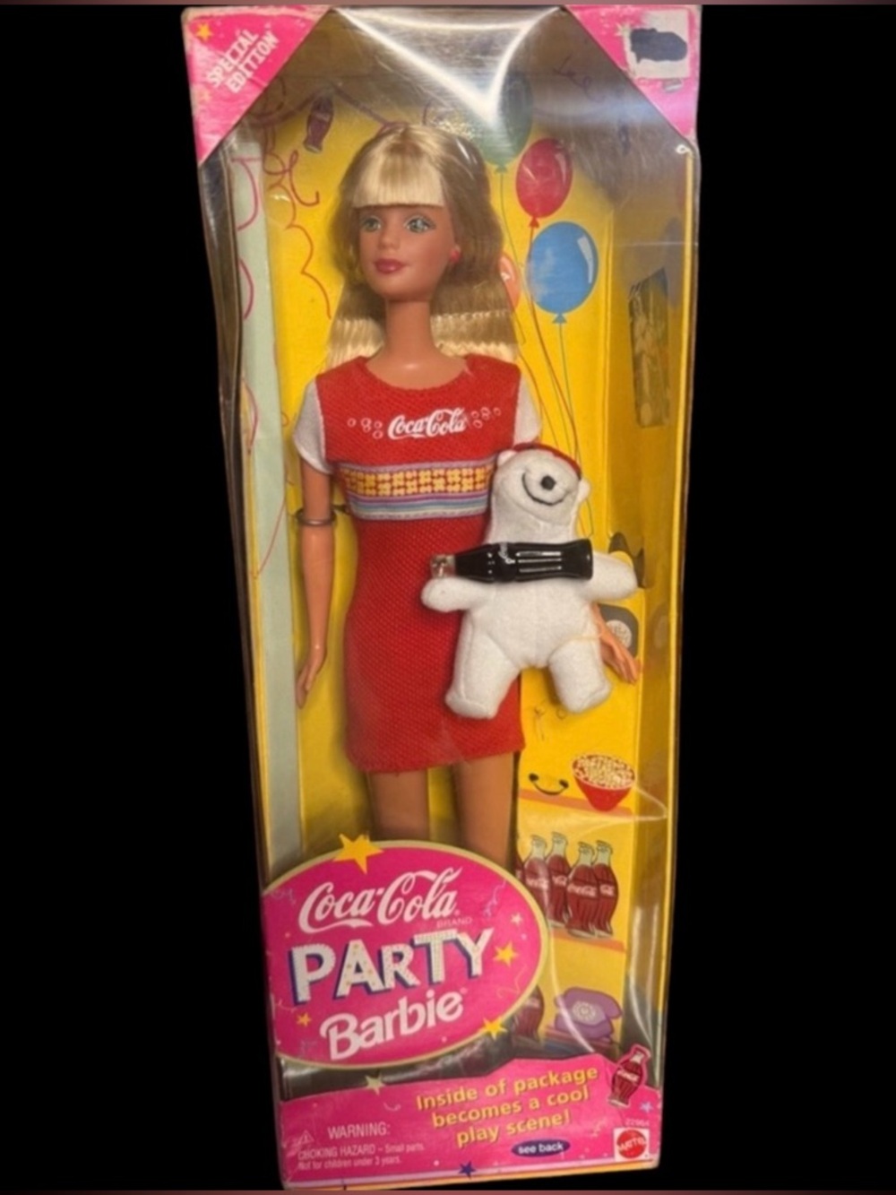 Coca Cola Red and White Party Barbie with Polar Bear Plush